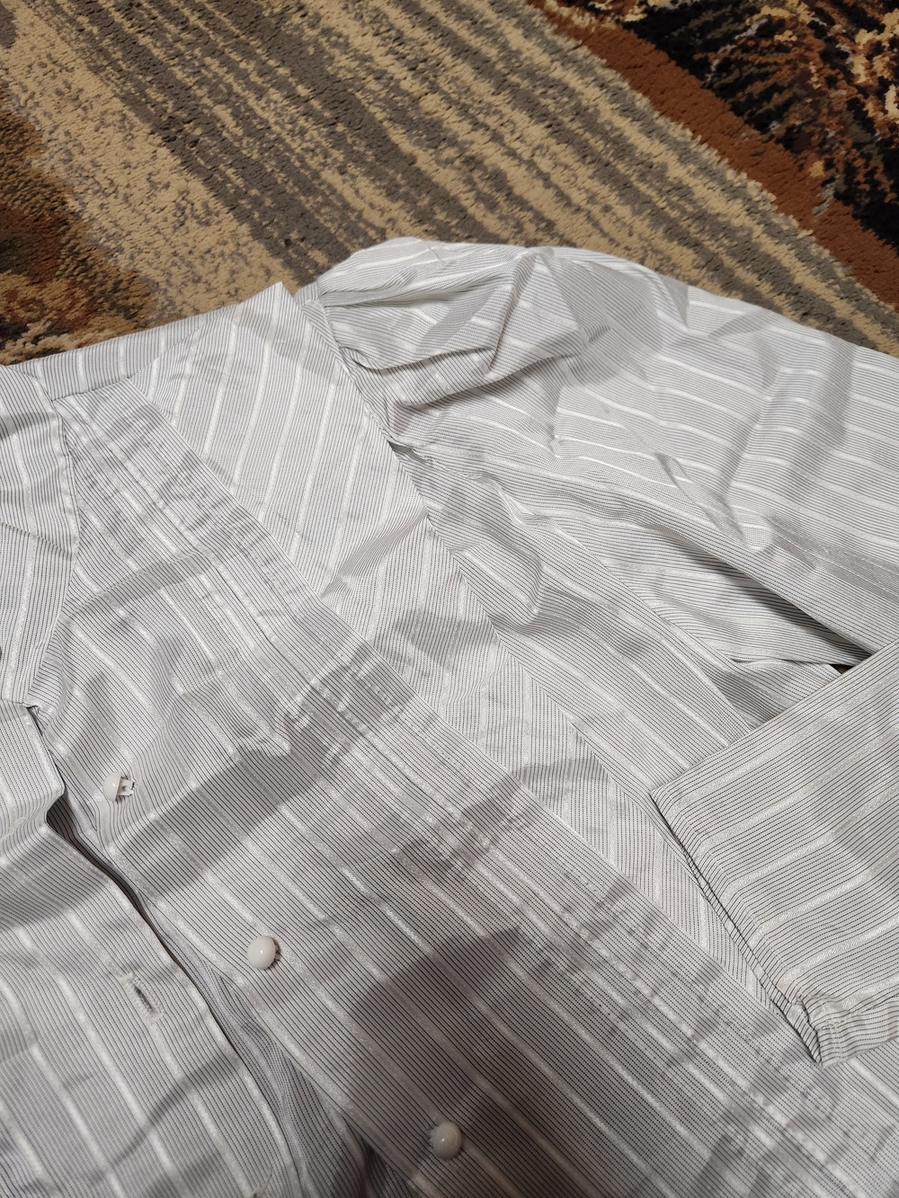 Pinstripe Ruffle-Front Blouse - Picture 8 of 8